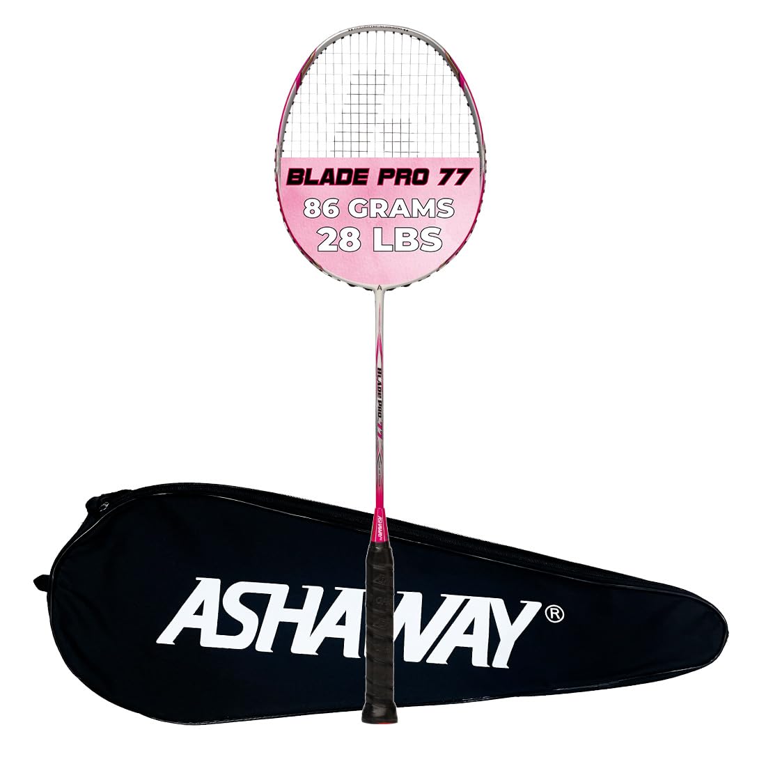 Ashaway Blade Pro 77 Strung Best Badminton Racket for Smash | Weight 86 Grams | Carbon Fiber Graphite Rackets | Head Heavy 295mm | Upto 28 lbs Tension | Lightweight Racquet (Pink)-image-46
