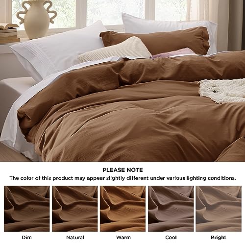 Bedsure Chocolate Brown Duvet Cover Full Size - 3 Pieces Prewashed Extra Soft Cotton-Like Polyester Bedding Set, Includes 1 Duvet Cover 80x90 Inches with Zipper Closure & 2 Pillow Shams, No Comforter - 8