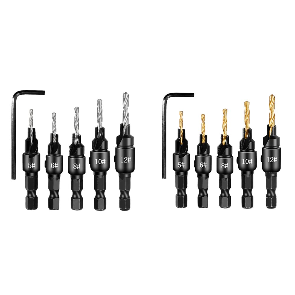 SEIWEI 5PCS Countersink Drill Bits with Hex Wrench Drilling Holes Bearing Steel Woodworking Tools for Drilling Machines with Chucks Joints
