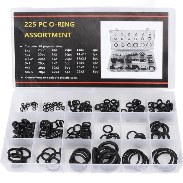 Preptep O Ring Assortment Kit 18 Sizes Rubber O Rings Assortment Rubber o Rings O-Ring Assortment Kit O-Rings for Automotive Car Repair Plumbing Faucet Air and Gas Connections 225 Pcs