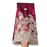 YQOINFKS George Lace New Silk Fabric Embroidery African Lace Fabric Sequin Lace Textile Nigerian 5 Yards/Lot for Sewing Wedding (5 Yards, Wine Red)