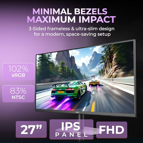 Image of AOC 27B2H2 27 inch Monitor 1920 x 1080 Full HD IPS Panel, 100Hz Adaptive Sync 3-Sided Frame Less Design, 178 Wide Viewing Angle, Flicker-Free, Low Blue Light, Multi-Tasking Monitor