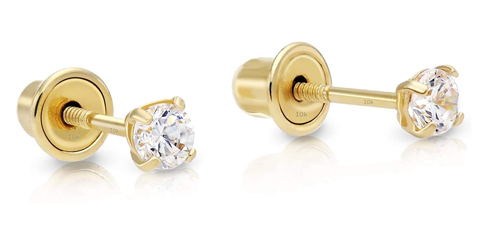 Art and Molly10K Gold Round CZ Stud Earrings, Screw Back, Solitaire Cubic Zirconia Solid 10-karat Gold