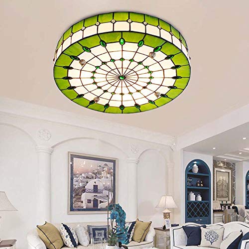 Plafón Tiffany de 50cm con cristales vidriados verdes para techos de salones