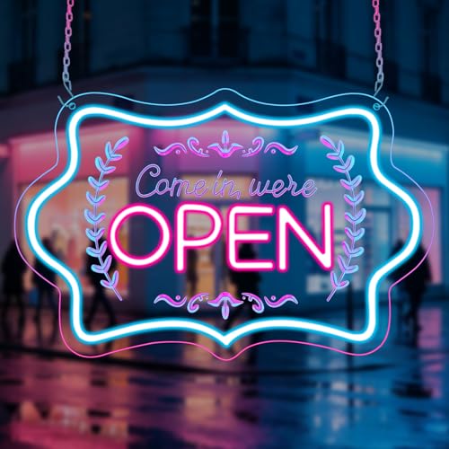 Open Neon Sign for Business, LED Come in We're Open