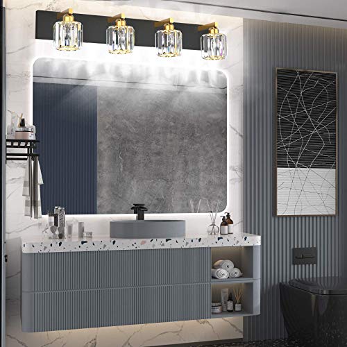 Image of Aipsun Crystal Bathroom Vanity Lighting Black Vanity Light Fixtures Modern Vanity Light for Bathroom 4 Lights(Exclude Bulb)
