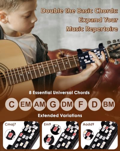 Image of Portable Guitar Chord Presser, Guitar Chord Helper And Trainer for Acoustic Guitar, Guitar Learning Tools for Beginners and Arthritis Player, Develop Confidence Quickly, black with clip