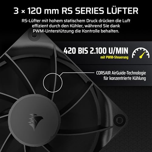 CORSAIR Nautilus 360 RS LCD Flüssig-CPU-Kühler – 2,1-Zoll-IPS LCD-Bildschirm, 360mm AIO, Einfache Daisy-Chain-Verbindungen, Intel LGA 1851/1700, AMD AM5/AM4 – Enthält 3X RS120-Lüfter – Schwarz