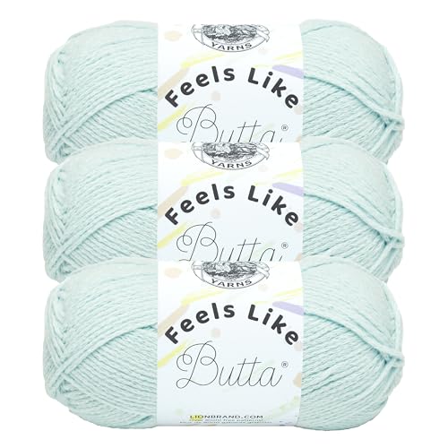 Image of Lion Brand Yarn Feels Like Butta Soft Yarn for Crocheting and Knitting, Velvety, 3-Pack, Ice