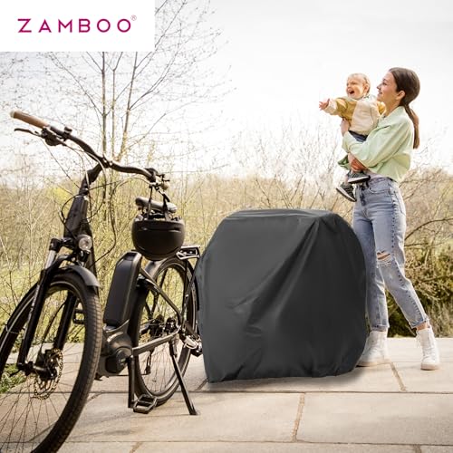 Zamboo Abdeckung für Fahrradanhänger | Universal Faltgarage für Anhänger (kompatibel mit Thule, Croozer, Qeridoo, Tiggo UVM.) | wasserdichte Plane mit Tasche und Öffnung für Fahrrad-Schloss - Schwarz