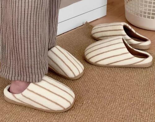 Hycurey Winter Cotton Striped Slippers For Women Men Fashion Couple House Indoor Cozy Plush Slip On Warm Pluffy Bedroom Shoes4