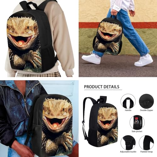 Bearded Dragon Lizards Backpack Student Bookbag for Girls Boys 3 Piece Kids Casual Travel Backpack with Lunchbox Pencil Case2
