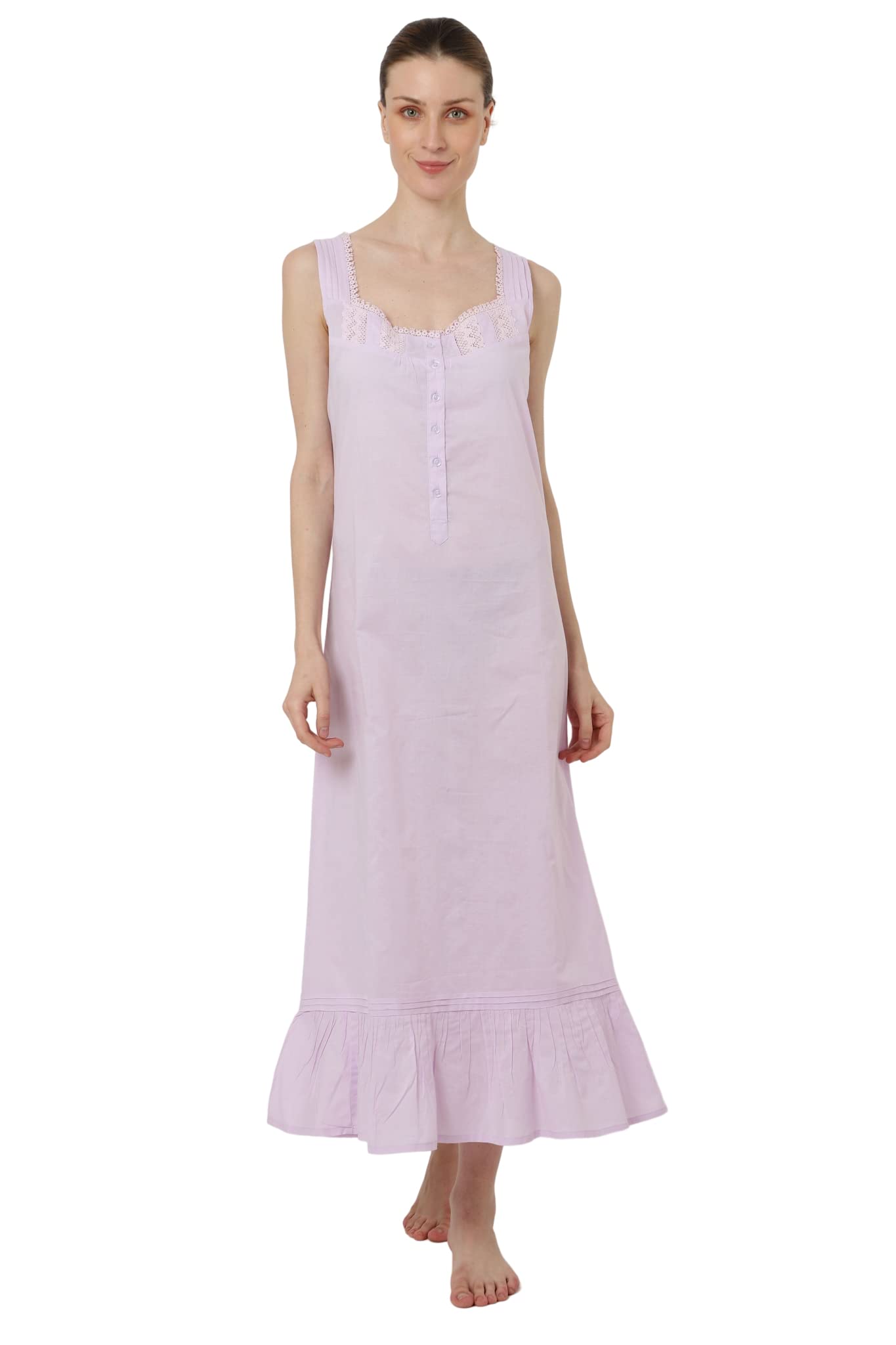 Miss Lavish London Blue Victorian Style Nightgown Sleeveless - Long Sleepwear Women Vintage Nightdress 100% Cotton