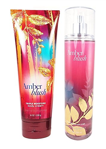 Bath and Body Works Amber Blush Triple Moisture Cream and Amber Blush Fine Fragrance Mist 8 Ounce Each