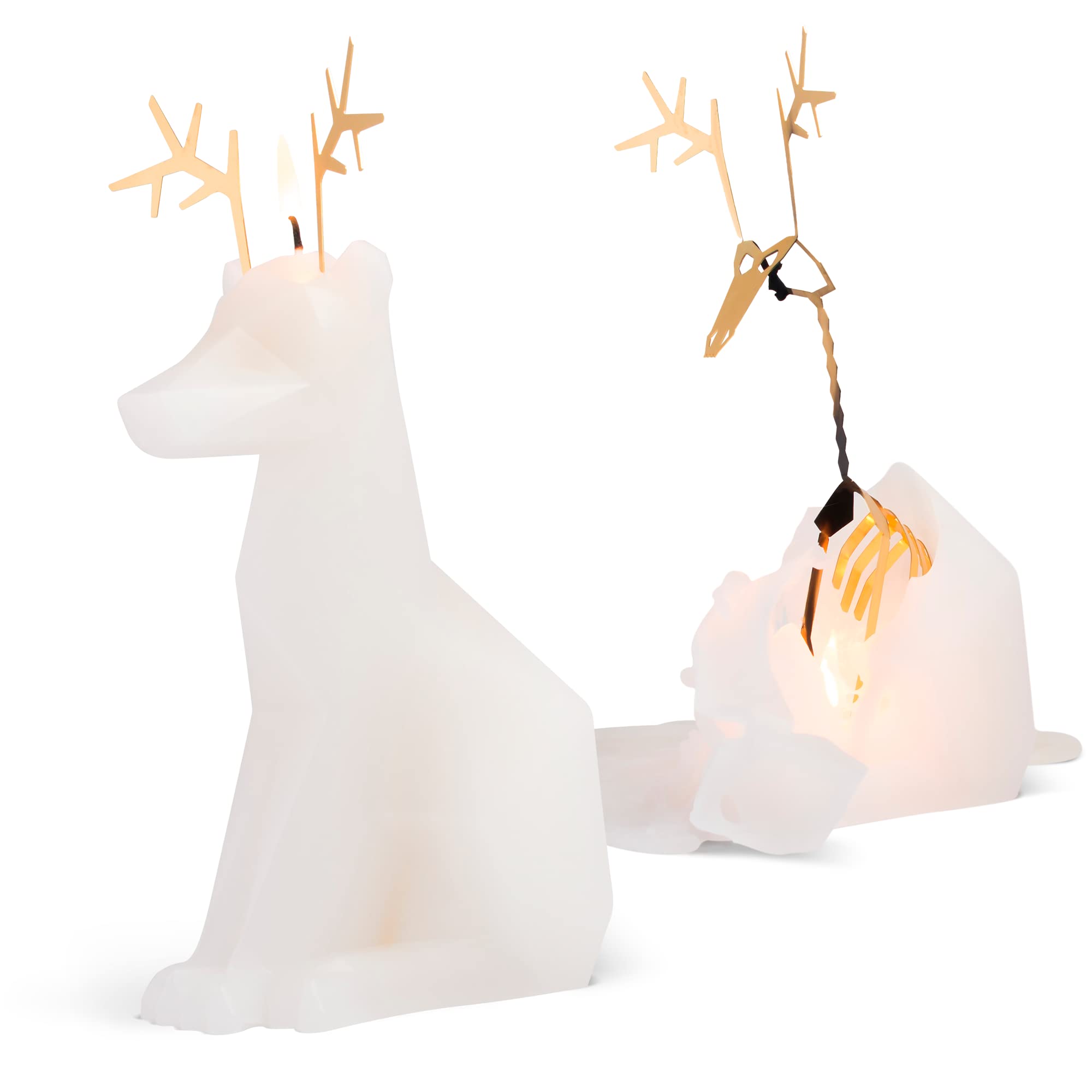 PyroPet Dyri Reindeer Candle (White) - The Original Reindeer Candle with Metallic Skeleton | 22Hr Burn | Icelandic Design Gift for Reindeer Lovers and Art Enthusiasts, Dimensions: 5.1x8.7x3.9 in