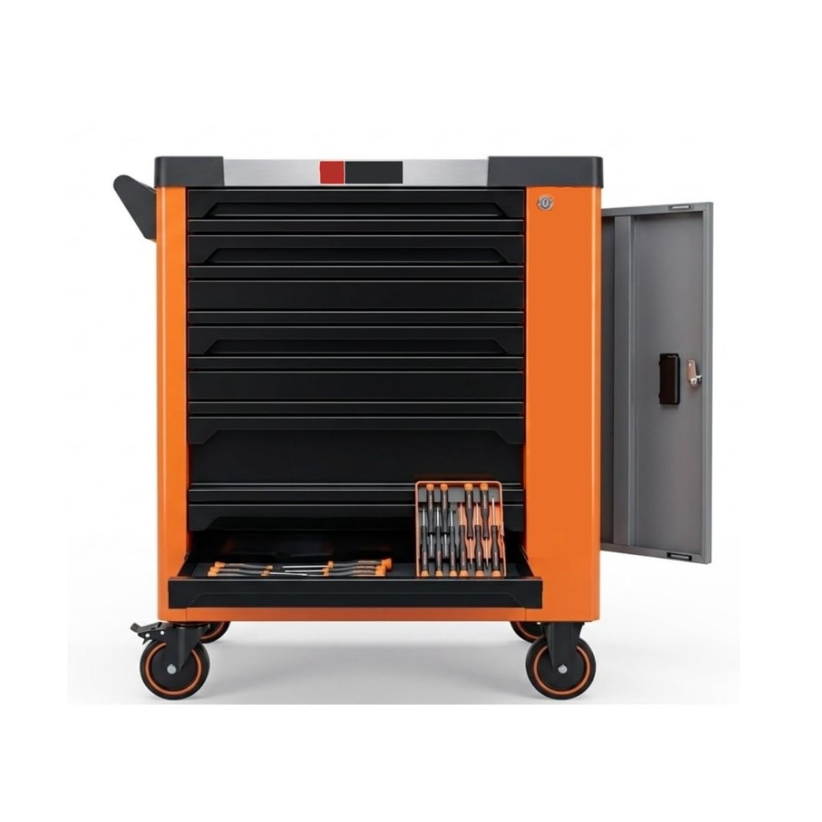 GrecoShop Carrello Porta Attrezzi con Utensili, 7 Cassetti con Organizer, Carrello Officina Professionale con Ruote, Struttura Robusta per Meccanici e Fai da Te con Chiave Dinamometrica 1/2"
