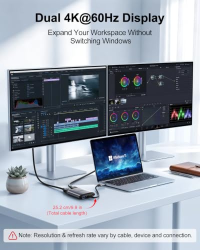 USB C to Dual HDMI Adapter, Dual 4K@60Hz Monitors Adapter for Laptop - image 3