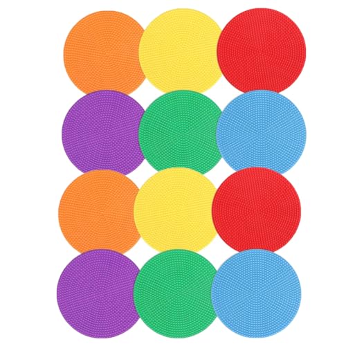 12 Pcs Football Logo Discs,4inch Non-Slip Spot Marker,Rubber Agility Markers,Rubber Circles Multiple Color Sports Markers,Flat Markers for Sports Drills, Agility Training, and Classroom Use