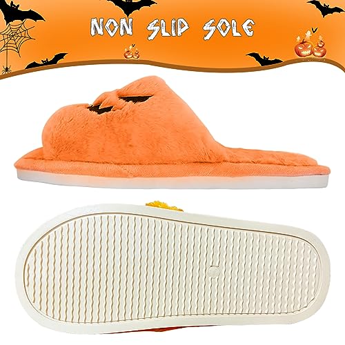 Knemksplanet Halloween Pumpkin Slippers Women Men Jack O Lantern Fuzzy Spooky Slides Soft Plush Cozy Slippers Indoor Outdoor4