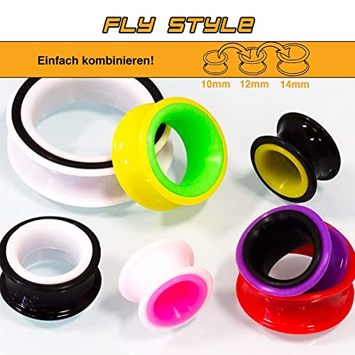 Fly Style 1 Paar Flesh-Tunnel aus Silikon - Extra weich und flexibel, Grösse:14 mm, Farbwahl:schwarz