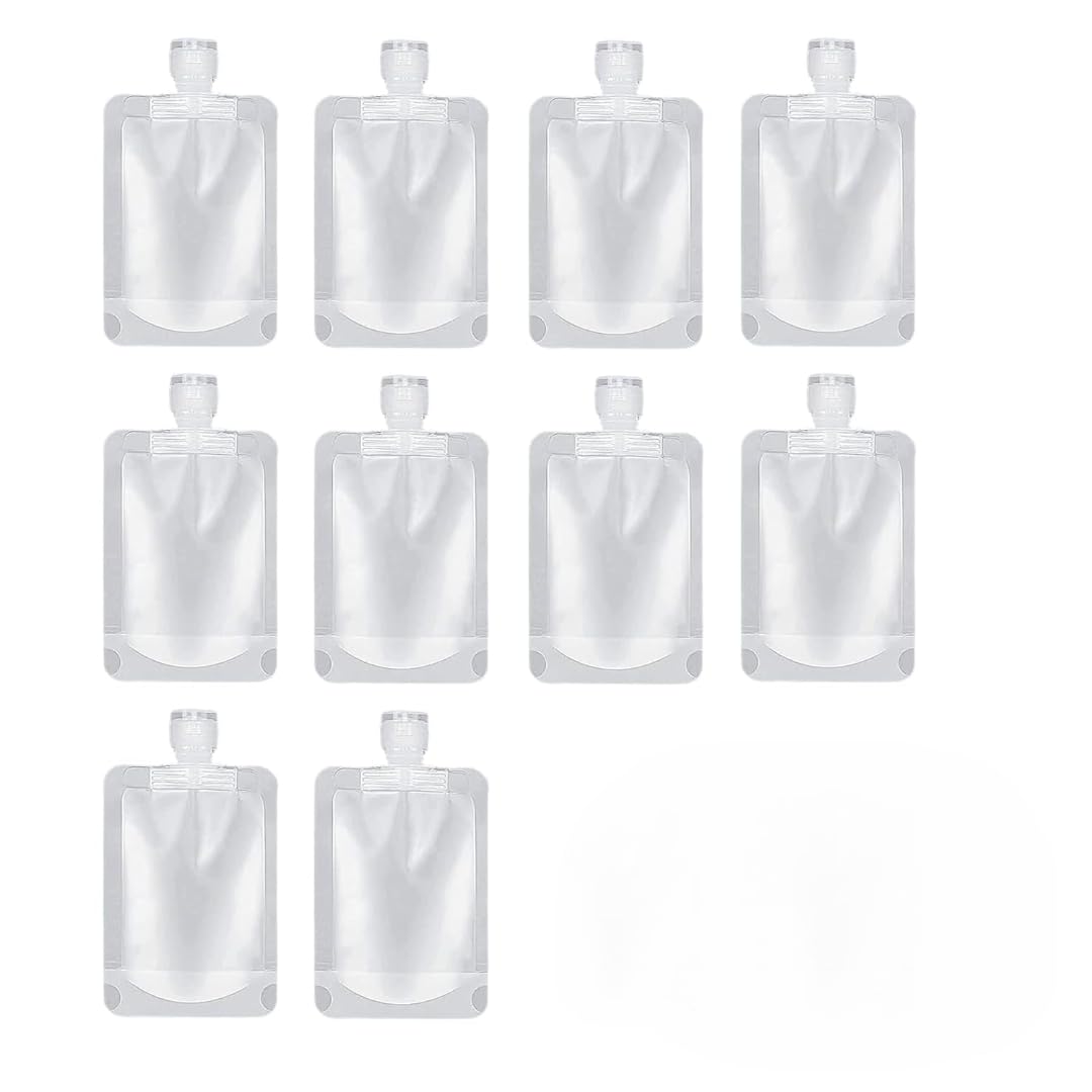 crega Travel Size Refillable Squeeze Pouches with Funnel, Leakproof Toiletry Bags for Shampoo, Lotion, Hand Wash, Cream & Liquid Cosmetics, Portable Transparent Travel Containers (100ml) (Pack of 5)-picture-18
