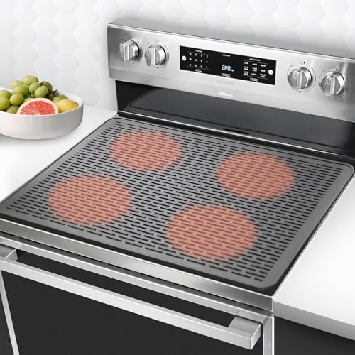 Image of Stove Top Cover for Electric Stove, 28 inchx20 inch Thermochromic Silicone Stove Mat for Glass Top Stove, Glass Cooktop Protector, Range Covers for Electric Stove (Gray-Pink,Temperature-changing)