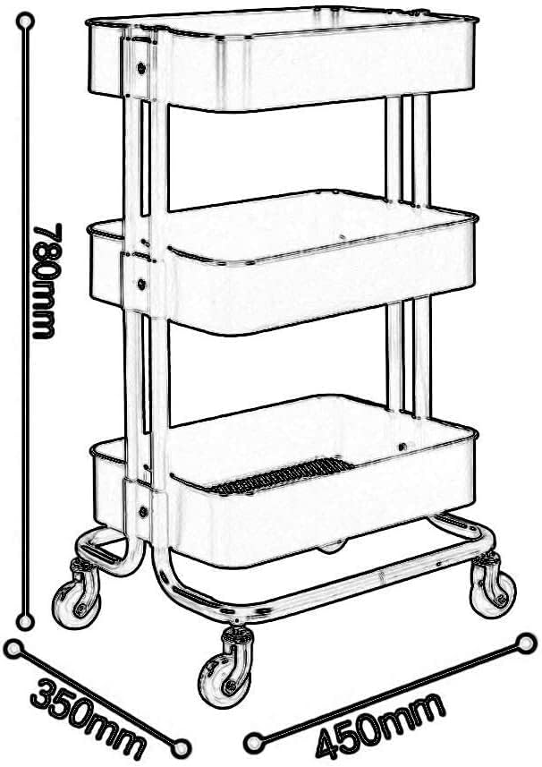 Multi-Layer Removable Cart，Adjustable 3 Tier Beauty Rolling Cart for Spa Salon Large Movable Trolleys with Storage Tray for Kitchen and Utility Tools Hand Trucks for Easy Maneuvering Red 45