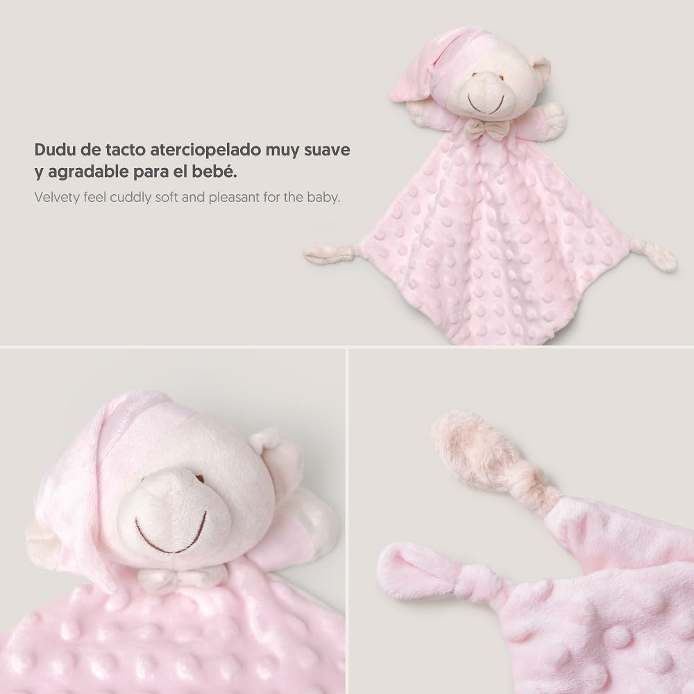 Interbaby Copertina + Doudou Neonato | Copertina Neonato Cotone 80x110cm a Bolle + Peluche Orsetto 28x17cm | Regalo Nascita Neonato Maschio e Femmina in Confezione Regalo (Rosa)