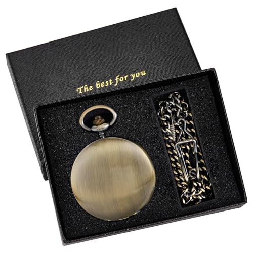 Image of Tiong Smooth Pocket Watches Quartz Arabic Numerals Men Pocket Watch with Chain&Box