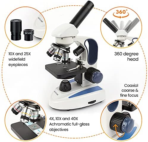 AmScope M158C-E Compound Monocular Microscope, WF10x and WF25x Eyepieces, 40x-1000x Magnification, Brightfield, LED Illumination, Plain Stage, 110V, Consists of 0.3MP Digital camera and Software program 2 51z+AWuGn9S. AC