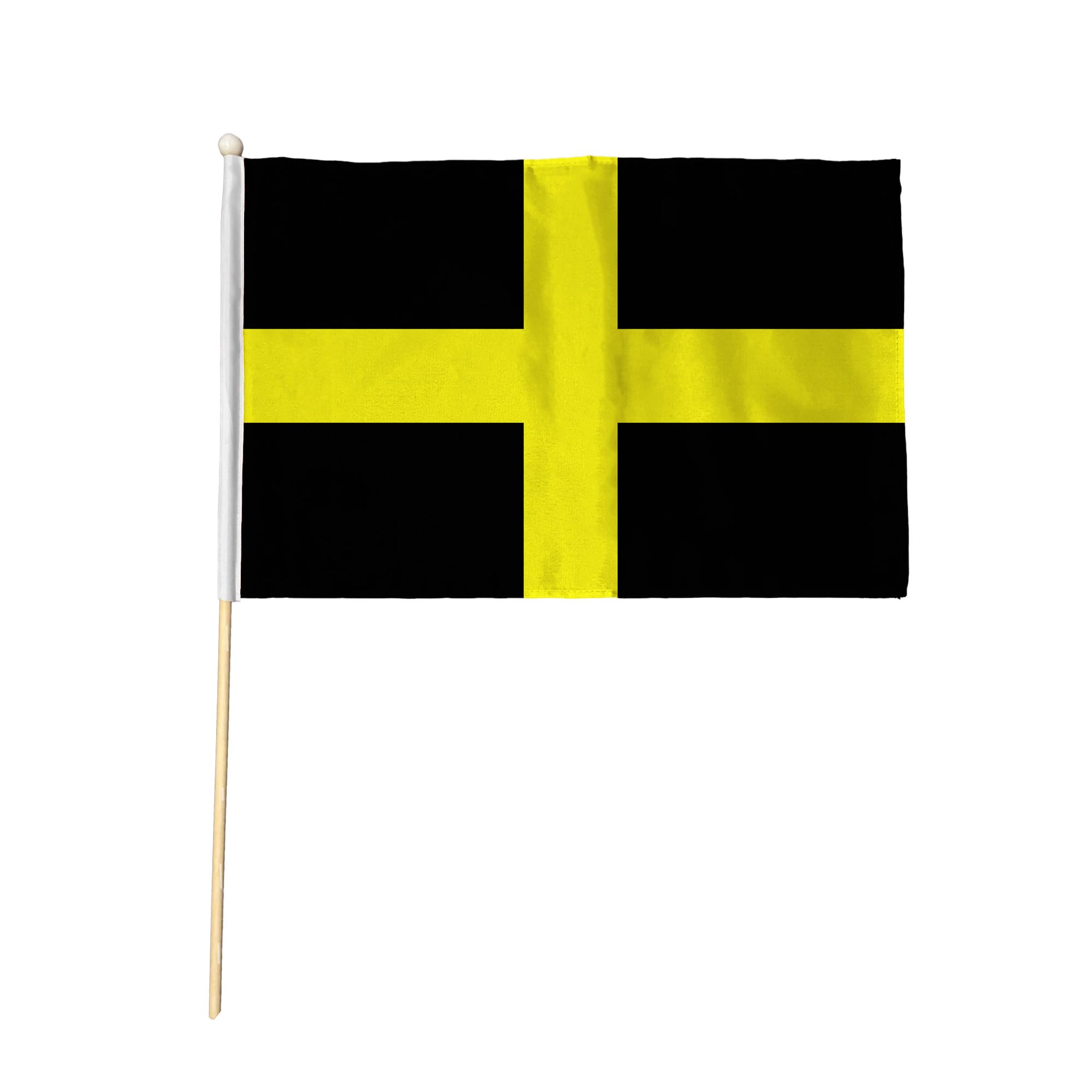Flagtex St Davids Pack of 12 Hand Waving Flag (9x6 Inch) - Premium Wooden Stick Hand Flag 9x6 Inch Natural Wood Pole Welsh Patron Saint Yellow Black Cross Wales Heritage Flag