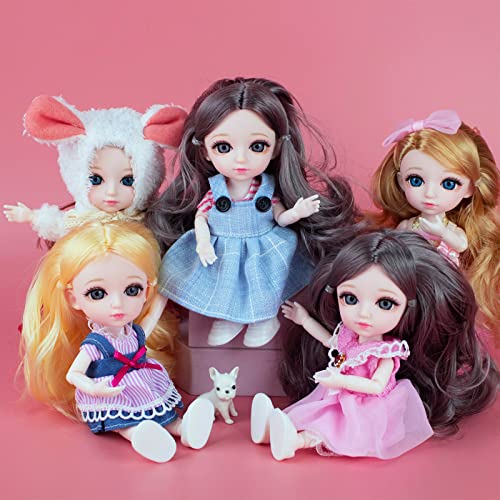 Beem Jun 6 Inch Girl Bjd Dolls 16 Cm Ball Joints Doll With Accessories Small Cute Pups Grey Eyes Adorable Clothing Dress Up Pink Princess Outfit Dolly Best Gift For 3 Years+(Red) #TOP5