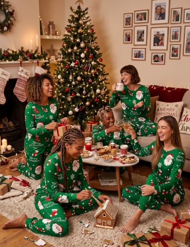 Ekouaer Womens Pajama Sets Cute Soft Pjs Green Santa Christmas Print M - image 5