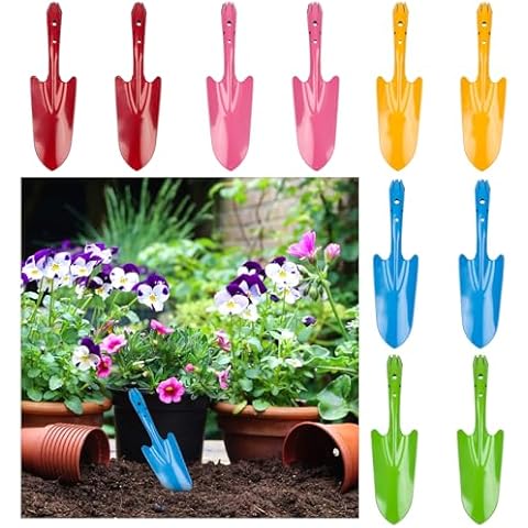 10 Pack Mini Colorful Metal Hand Shovel, Kids Teens Adults Trowel Set Garden Tools for Flower Soil Planting Digging Transplanting (11 x 3 Inch) Cover