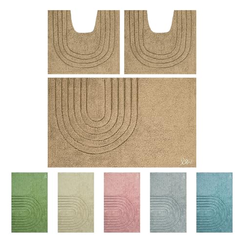 OLIVO.shop | PARURE MODERN, Set Tappeti Bagno 3 pezzi, Tappeti bagno antiscivolo, Tappeto bagno cotone, Tappeti bagno lavabili, vari colori (MODERN MARRONE)