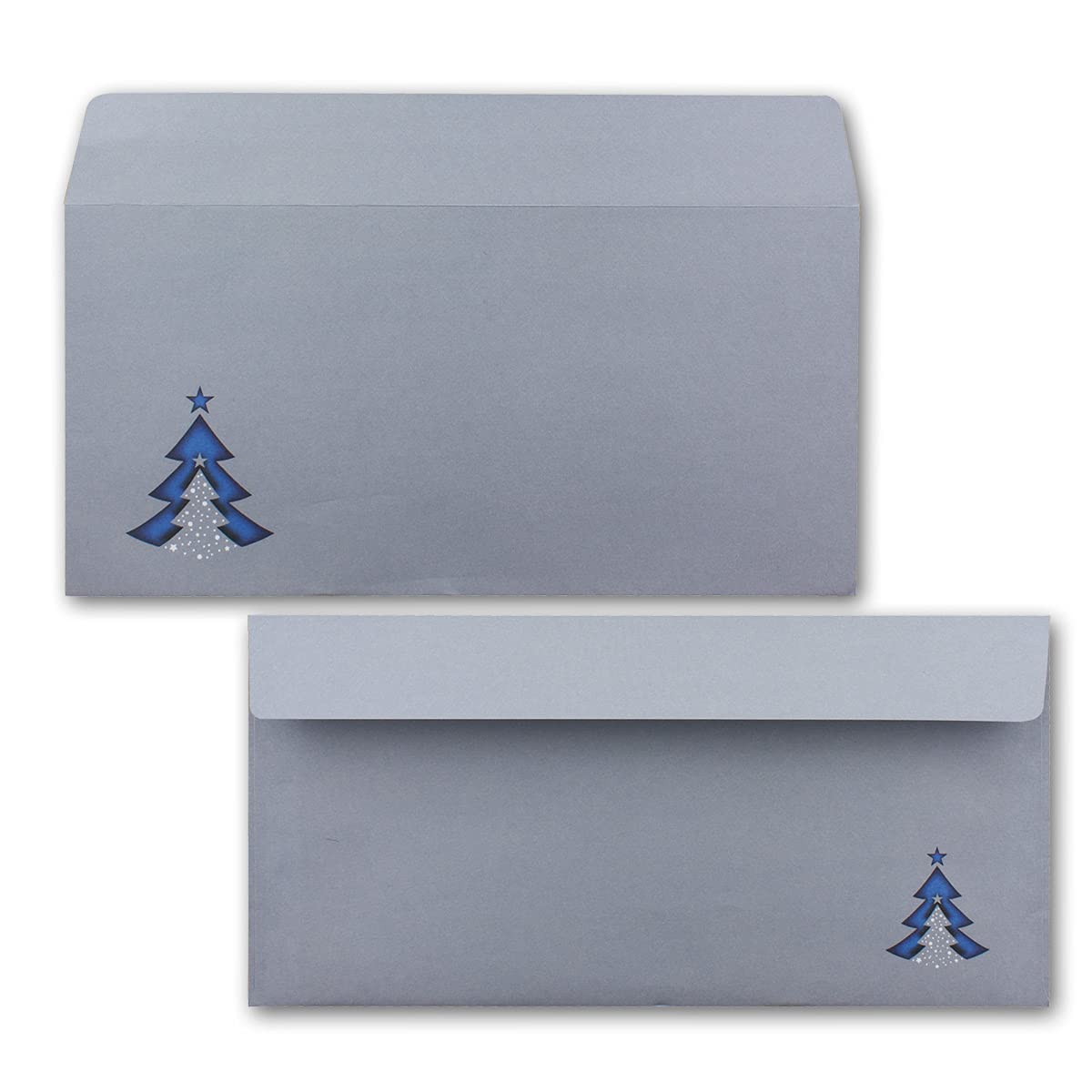 700 buste per lettere, formato DIN lungo, con albero di Natale blu, con chiusura adesiva, 110 x 220 mm, 120 g/m², motivo per aziende e private
