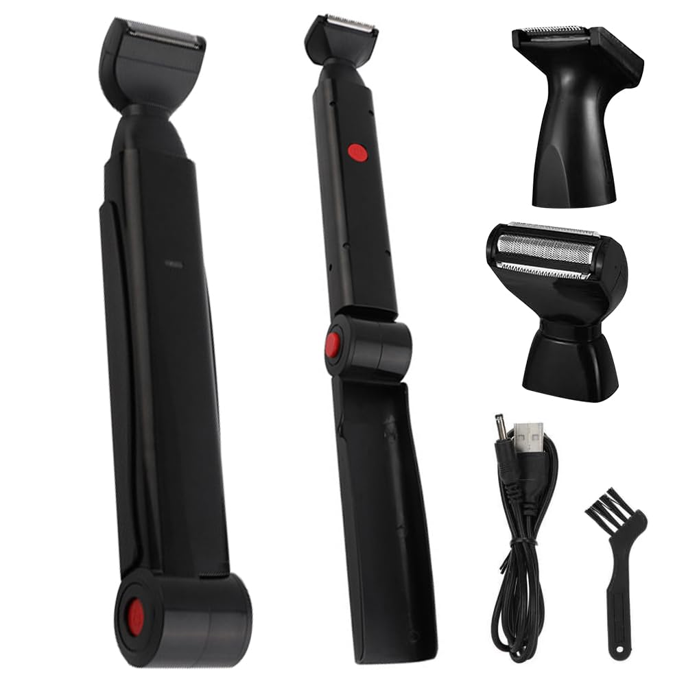 Afeitadora de Espalda para Hombre, USB Depiladora Corporal Hombre con 2 Cabezales de Afeitado Desmontable y Mango Ergonómico Extensible, Plegable, para Espalda, Pecho y Hombros