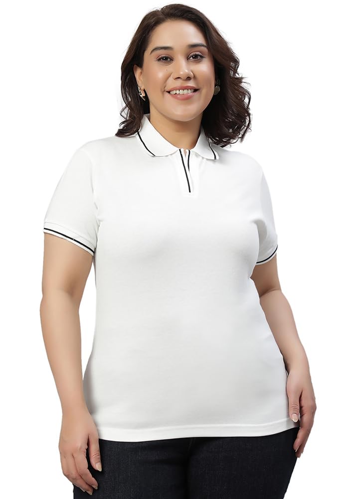 Women's Plus Size Tipped Collar Neck Polo Tshirt
