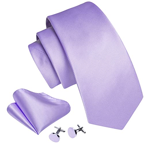 Image of Barry.Wang Plain Men Silk Ties Extra Long Satin Necktie for Wedding Business Handkerchief Cufflinks Set Solid Colors