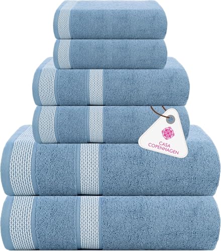 Casa Copenhagen Solitaire Juego de Toallas, diseñado en Dinamarca, 600 g/m², Hotel & SPA, Cocina y Baño, Set de 6 Piezas con 2 baño, 2 Toallas de Mano, 2 paños faciales – Azul Empolvado