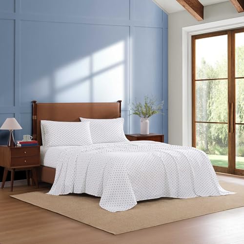 Image of Tommy Hilfiger - Full Size Sheet Set, Crisp & Tailored Cooling Sheets with a Smooth Cotton Percale Lightweight Feel - Bed Sheets with Matching Pillowcases & Fitted Sheet (Daystar)