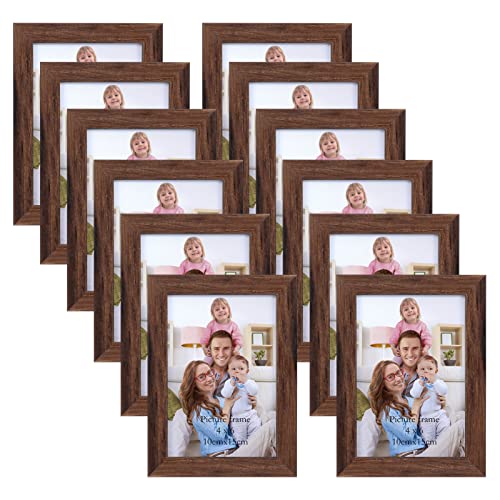 Giftgarden 12 Pack 6x4 Photo Frames, Brown Picture Frames 6x4 for Wall or Tabletop Display, 4x6