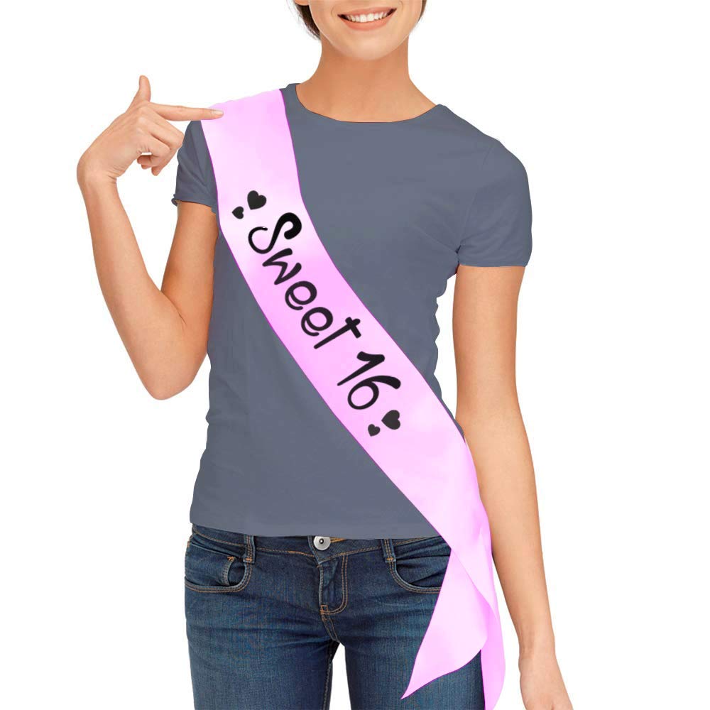 Hubops Sweet 16 Sash for Girls Birthday Party Decoration
