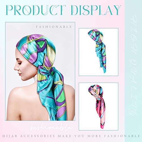 SATINIOR 35 Inch Silky Head Scarf 2 Pcs Large Square Neck Scarf Sleeping Hair Wrapping Satin Bandana for Women(Bright Color,Novel Style)2