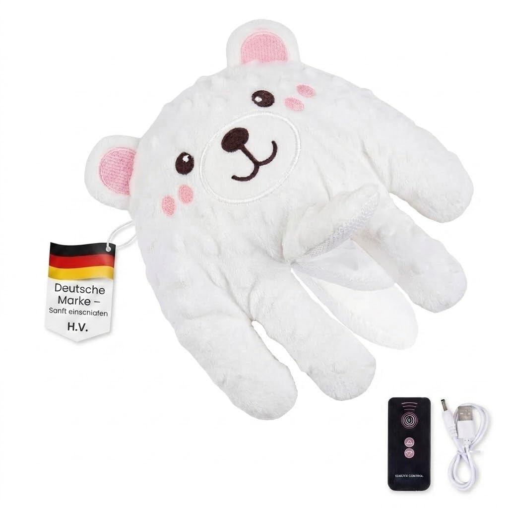 H.V. 3-in-1 Weißer Bär | Plüschtier mit Bewegungsfunktion & Fernbedienung | Abnehmbares Wärmekissen | Waschbarer Bezug | Atmungsaktive Materialien