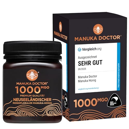 MANUKA DOCTOR | MGO 1000+ Manuka Honig Monofloral | 250g | 100% Reiner Neuseeland Honig | Zertifiziert RAW | Nicht-GVO | Unabhängig Labortestet | Rückverfolgbar vom Bienenstock bis nach Hause