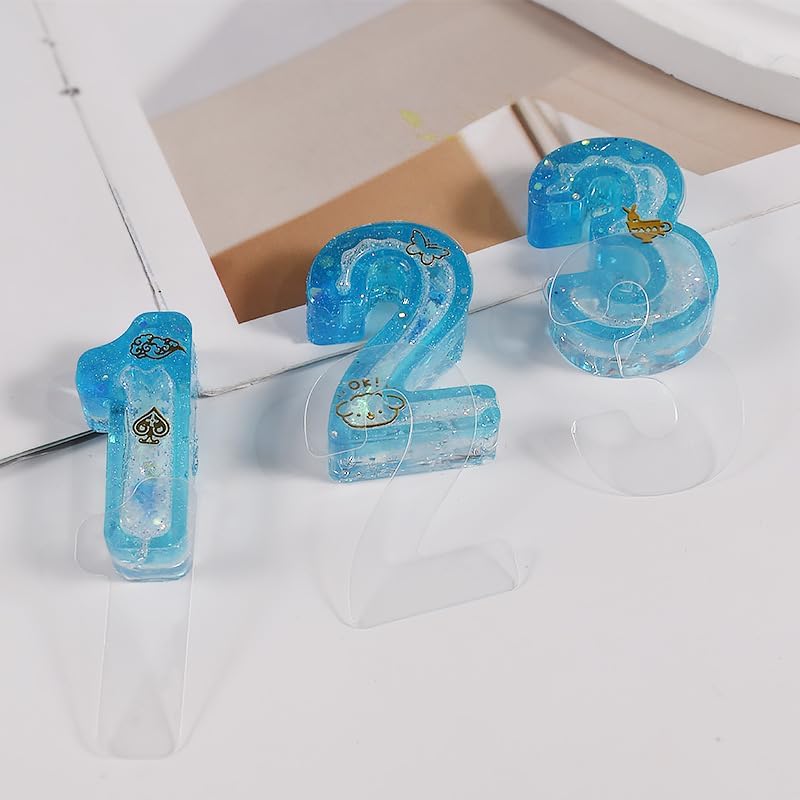 Miniatura 4 de iSuperb Molde de resina de números, molde de silicona, molde de epoxi para joyería, molde de fundición de bricolaje con 10 películas de sellado para