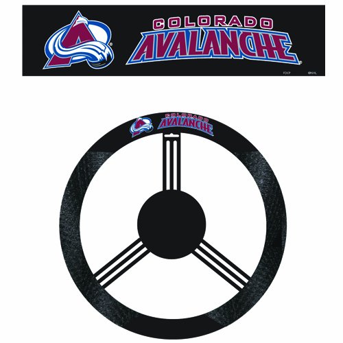 Fremont Die NHL Colorado Avalanche Poly-Suede Steering Wheel Cover, Fits Most Standard Size Steering Wheels, Black/Team Colors