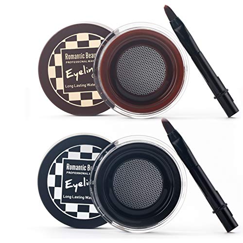 2 pcs Black and Brown Gel Eyeliner Set,waterproof,Last for All Day Long, Work Great with Eyebrow