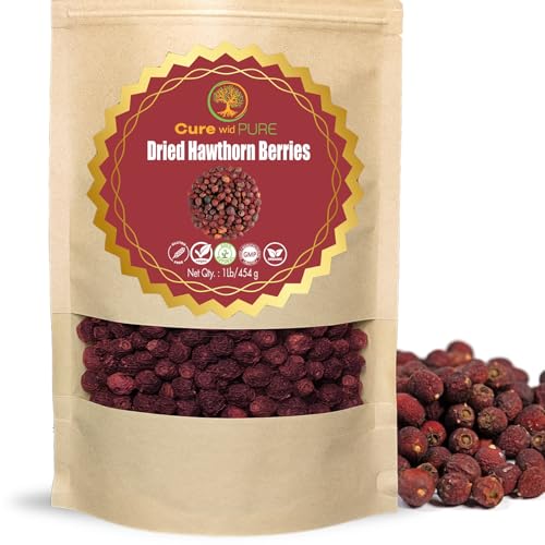 Cure wid Pure Organic Hawthorn Berry Tea 16oz | Non-GMO Caffeine-Free Hawthorne Berry Tea | Resealable Eco-Friendly Bag | Dried Hawthorn Berries For Heart Health High Blood Pressure Support & Wellness